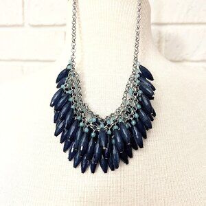 New York & Co navy and turquoise necklace on a silver chain.